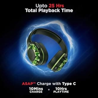 boAt Rockerz 425, ENx Tech, ASAP Charge, 25H Battery, Dual Pair, Stream Ad Free Music via App Support, Bluetooth Headphones, Wireless Over Ear Headphone with Mic (Army Green)