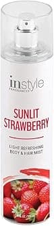 Body & Hair Mist | Sunlit Strawberry Scent | With Panthenol | CLEAN, Vegan, Paraben Free, Phthalate Free | Premium 8 Fl Oz Spray Bottle
