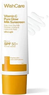 WishCare Vitamin C Sunscreen SPF 50 PA++++ | Pure Glow Milk | Oil Free | No White Cast | 50g