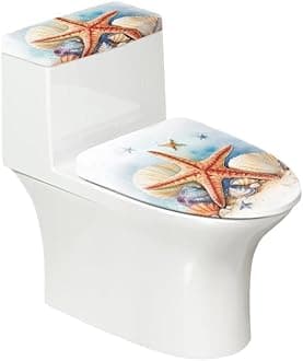 Daulesho Watercolor Starfish Shell Toilet Lid and Toilet Tank Cover Beach Starfish Shells with Elastic Edge Toilet Lid Tank Lid Covers Summer Beach Ocean Indoor Home Soft Machine Washable