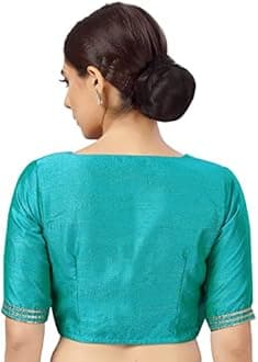 Studio Shringaar Women's Readymade Silky Saree Blouse with Embroidered Neckline