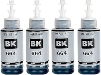 Greensky 664 Black Refill Ink for Epson L130, L360, L380, L361, L565, L210, L220, L310, L350, L355, L365, L385, L405, L455, L485 Printers (Pack of 4)