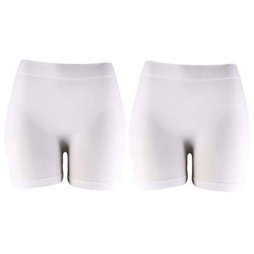 MOPAS Basic Solid Biker Short Spandex Yoga Leggings (12 Inch, White & White)