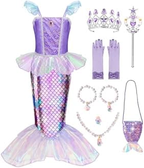 MELAND Mermaid Costume Kids, Princess Costumes for Girls Gift Aged 3-10, Little Mermaid Dress Up for Girls Halloween, Party