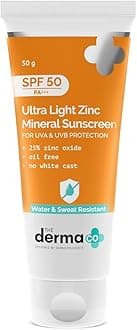Ultra Light Zinc Mineral Sunscreen I With SPF 50 PA+++ I Water & Sweat Resistant | UVA, UVB & Blue Light Protection I Lightweight & Non- Greasy I No white Cast I For All Skin Type - 50g
