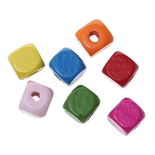 200 Multicolor Square Wood Beads Bulk 14 x 13mm Square Wood Beads with 4.5mm Large Hole