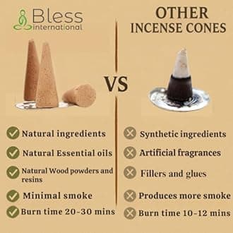 Bless International YLANG-YLANG 100%-Natural-Incense-Cones Handmade-Hand-Dipped Organic-Chemicals-Free for-Purification-Relaxation-Positivity-Yoga-Meditation The-Best-scents (60 Count)
