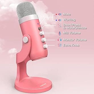zealsound Gaming USB Microphone,Pink Microphone with Quick Mute for Phone Computer PC PS5,Studio Mic with Gain Control,Echo&Monitor Volume Adjust for Streaming Vocal Recording ASMR Podcast Video K66