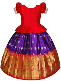 White Button Girls Jacquard New South Indian Traditional Pattu Pavadai Jecquard Readymade Lehenga Choli