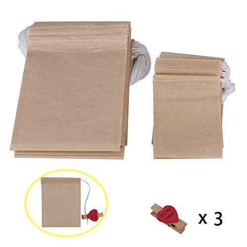 Belinlen 300 Pack Paper Tea Filter Bags with Drawstring Disposable Paper Tea Bags Unbleached Empty Paper Bag with 3 Clips as Bonus (Unbleached) 200 pcs 6.2 x 8cm, 100 pcs 8 x 10cm