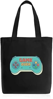 Roundsun Canvas Printed Black/White Vertical Tote Bag Main Zipper & Open Inner Pocket 300 GSM Cloth Size 16 Height 14 Width 4 Base Inches Multi-Purpose Bag Eco Friendly