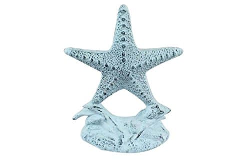Hampton Nautical K-0155-dark blue Whitewashed Cast Iron Starfish Door Stopper, 11", Dark Blue