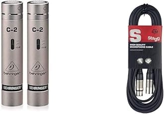 Behringer C-2 2 Matched Studio Condenser Microphones & Stagg SMC6 6 metre standard microphone cable