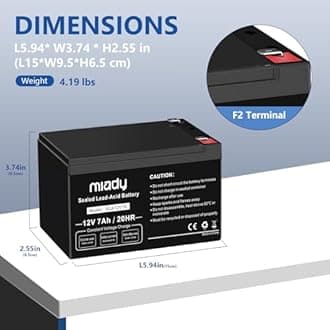 Miady 12V 7Ah Rechargeable Sealed Lead Acid Battery (2 Pack)