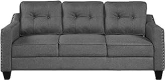 3 Pieses Mid-Century Modern Sofa Sets Linen Fabric Tufted Backrest Sofa&Couch Include 3 Seaters Couch, Loveseat and Armchair with Rivets Decor for Home Apartment Office Living Room Furniture Sets