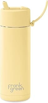 Ceramic Reusable Bottle - Stainless Steel Insulated Water Bottle With Straw, Flip Straw Lid - 20oz - Buttermilk