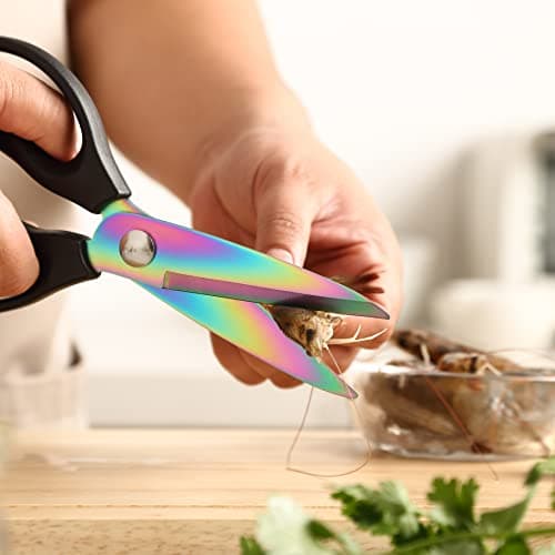 MHS12 Kitchen Scissors with Sheath, 2-Pack 9' Rainbow Titanium Heavy Duty Cooking Scissors, Stainless Steel Meat Cutting Shears, Dishwasher Safe for Chicken, Seafood, Herbs