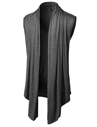 Men's Cardigan Open Front Blend Long Length Drape Cape Overcoat Dark Gray M