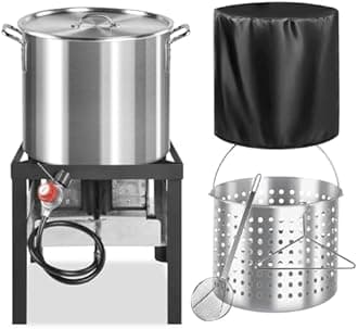 50QT Seafood Boil Pot with 40QT Basket | Dust Cover | 12-Inch Skimmer | Crawfish Boiler & Crab Boil Pot | 110,000BTU Jet-Burner | 20PSI CSA Certified Regulator | Ideal for Outdoor Cooking