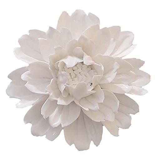 Peony Ceramic Flower Wall Décor Artificial 3D Flower Wall Art for Living Room Home Hallway Bedroom Kitchen Farmhouse Bathroom Dining Room, White, 7.08 inch