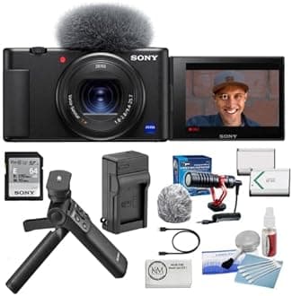 Sony ZV-1 Digital Camera | Black Bundle with Sony Vlogger Accessory Kit + Battery and Charger + Microfiber Cleaning Cloth + Compact Micro Microphone + 5-Piece Cleaning Accessories (7 Items)