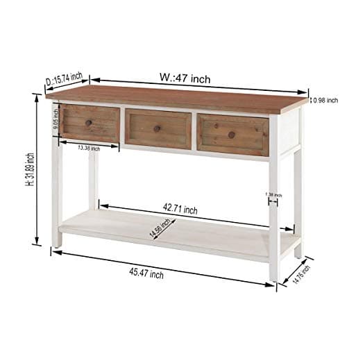 Rustic Sofa Table, Farmhouse Console Table for Living Room, Entryway Hallway Table with Storage Drawers, White and Brown