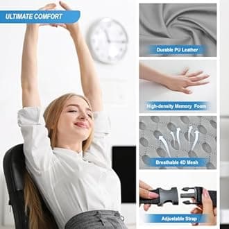 Memory Foam Lumbar Support Cushion Relieves Lower Back Pain for Car, Office Chair, and Wheelchair Use, 4D Mesh Cover, Gray