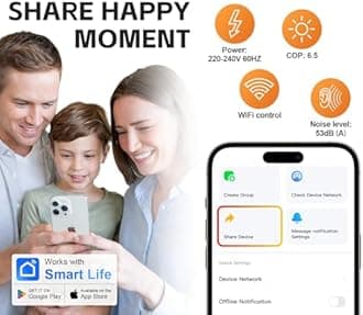 35,100BTU Swimming Pool Heat Pump, 10000 Gallon Electric Pool Heater Above and Inground Pool,WiFi App Control, Heating or Cooling Pool Heater 220V/60Hz