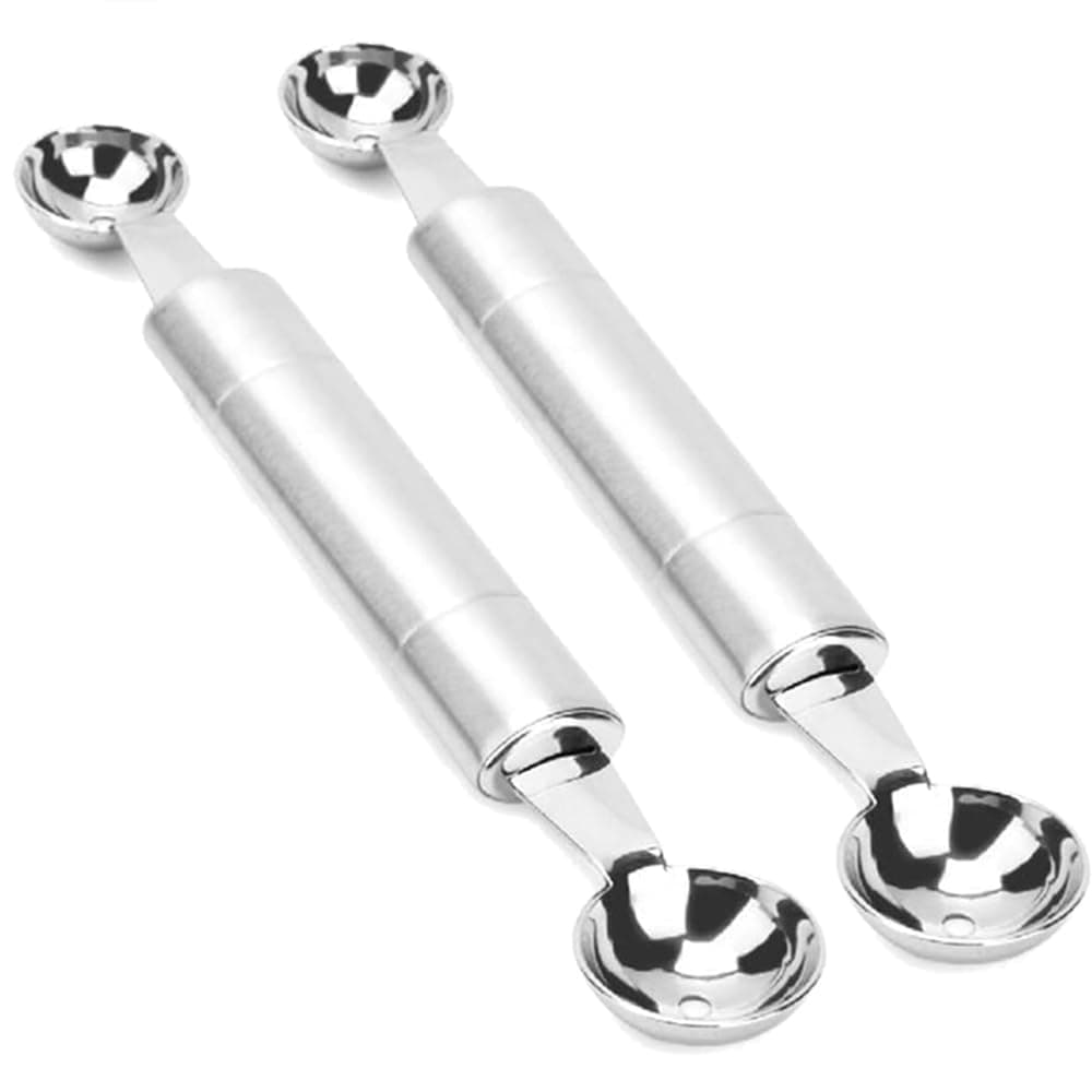 2 Pcs Double Ended Headed Fruit Icecream Ball Spoon Melon Baller Parisienne Scoop Smooth Round Melon Balls Melon Scoop for Watermelon/Ice 30mm Melon Ballers