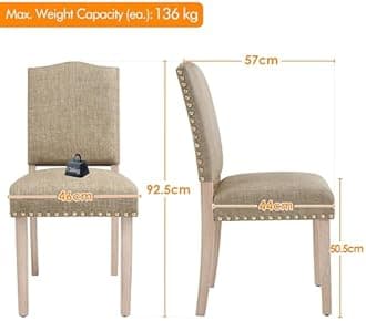 Yaheetech Modern Dining Room Chairs Set of 4 Kitchen Chairs with Nailhead Trim and Upholstered Seat for Home, Living Room, Khaki
