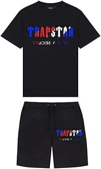 Trapstar Letters Printed Casual Sportswear Suit, Men and Women T-Shirt + Shorts + Hat 3 Piece, Loose Jogging Short Sleeve Tracksuits (Color : A1, Size : X-Large)