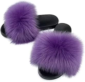 Women's Faux Fur Slides Slippers Fluffy Fuzzy Sandals Open Toe Furry Slide Flip Flop Indoor Outdoor