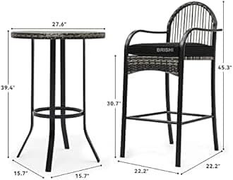 BRISHI Outdoor Bar Set Garden Patio Bar Set 1 +2 2 -Chairs and 1- Table Set Balcony Bar Table with Stool Set (Black + Silver)