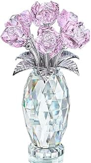 H&D HYALINE & DORA Pink Crystal Rose Flower Figurine,Glass Rose Flowers Gifts for Women,Crystal Rose Flower Collectible for Christmas Wedding Decor
