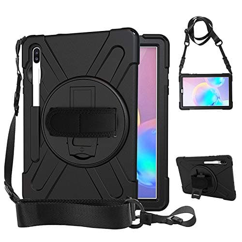 Rantice Samsung Galaxy Tab S6 10.5 Case, Heavy Duty Rugged Shockproof Drop Protection Case with 360 Stand, Pen Holder & Hand Strap & Shoulder Strap for Galaxy Tab S6 2019 10.5 Inch T860/T865 (Black)