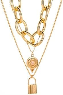 ONLYJUMP Stacked Lock Necklaces for Women Black Lock Chains Heart Grunge Layered Necklace Chunky Stylish Minimalist Pendant Jewelry