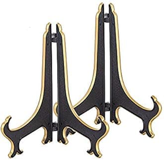 Artliving 8 Inch Plate Display Stand - Adjustable Easel Holder for Decorative Plates, Pictures, Cookbooks - Black Gold Tabletop Stands with Foldable Design - 2 Pack