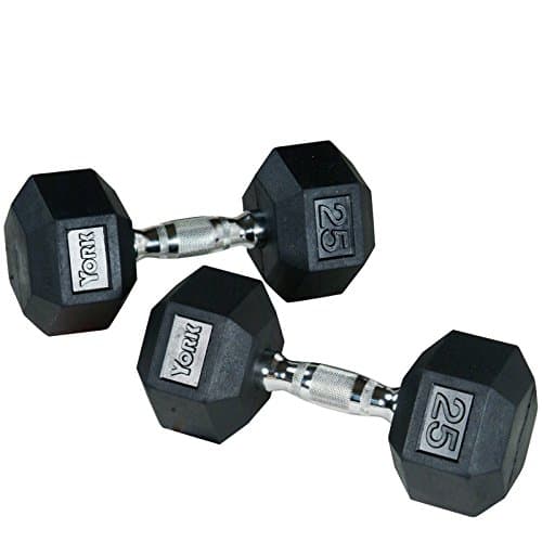 York Rubber Coated Hex Dumbbell Set 5-50 lbs.