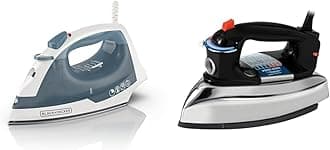 BLACK+DECKER Easy Steam Compact Iron, IR40V, Nonstick Plate, SmartSteam, Anti-Drip, Auto Shutoff & The Classic Iron, F67E-T, Aluminum Soleplate, Steam or Dry Ironing