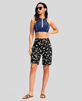 G Gradual Women's 9" Long Swim Board Shorts with Pockets High Waisted Knee Length Beach Swimming Shorts for Women with Liner