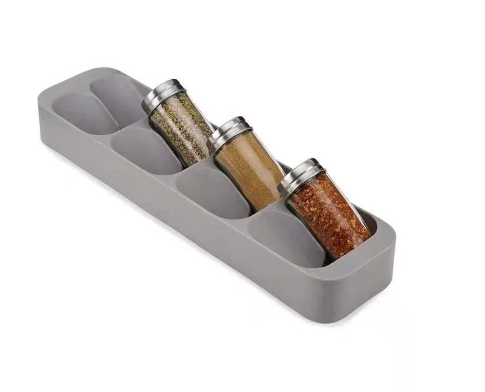 Spice Insert Drawer, 8 Grids Spice Rack Dining, Spice Storage for Kitchen | 39.5 x 10 x 4.8 cm | Grey
