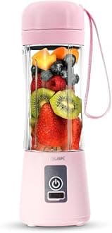Portable Blender - Cordless 13oz. Personal Blender for Shakes and Smoothies, Licuadora, BPA Free, USB-C Rechargeable, Mini juicer for Travel, Leakproof, Juicer Cup, Ice Crush (Pink)