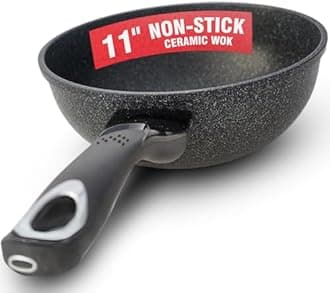 Home N Kitchenwareコレクション セラミック マーブル、Wok、5層マーブルコーティング、ノンスティック、マーブルコーティングのアルミニウム、非常に丈夫。 11 Inch COMINHKG096232