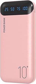 Power Bank 10000mAh Portable Charger Slim External Battery Pack with 2 USB 2.4A Outputs and USB C in/Out Compatible with Huawei iPhone 16 15 14 13 12 iPad Samsung Galaxy S20 Android Tablet (Pink)