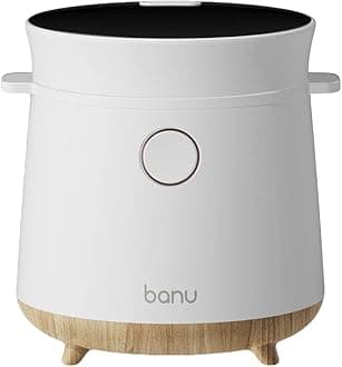 Banu Mini Low Carb Rice Cooker Japanese Low Carb Rice Cooker 3 Cups (white rice), 1 Cup (Low carb rice) Uncooked with Stainless Steel Steamer, Rice Maker Low Sugar Rice Function, 24H Delay Timer & Auto Keep Reduce One-Touch Cooking - White
