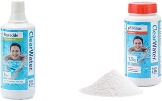 Clearwater CH0006 Algaecide Algae Remover for Swimming Pool and Spa Hot Tub Water Treatment, Highly Effective Formula, 1 Litre & CH0008 PH Minus Decreaser for Swimming Pool and Spa Treatment