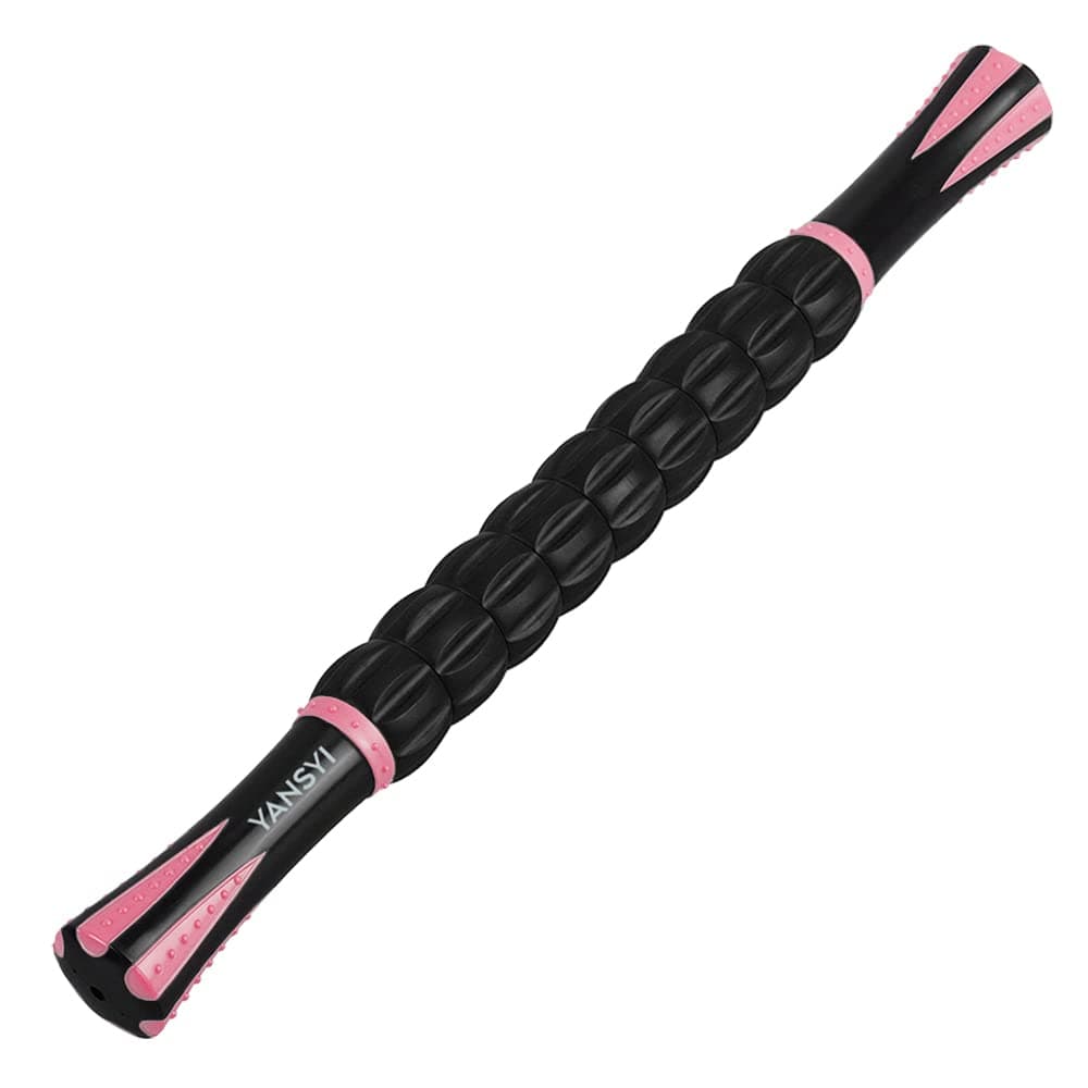 YANSYI Muscle Roller - Professional Deep Tissue Massage Stick with 9 Rollers for Athletes, Portable Soreness Relief for Back & Leg Pain, Post-Workout Recovery Tool (Pink)