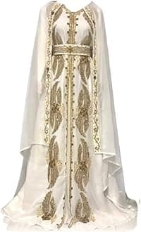 Kaftans for Women Dubai Kaftan Abaya Farasha Moroccan Fancy Gown Evening Dress Farasha Embroidered Long Dress by Adiba Attire (White, Large)