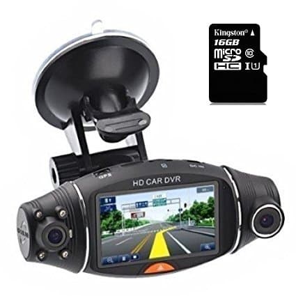 Car Dvr 2.7" LCD Screen 1080P HD Rotating Dual Lens Driving Recorder Vehicle Dash Cam WDR Video Camera Recorder With G-Sensor & GPS 16GB TF Card