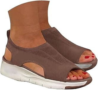 HEONSATI Sandals for Women Orthopedic, Sandals with Arch Support Summer Ladies Wedge Cushion Walking Shoes Platform Casual Mesh Beach Comfy Washable Memory Foam Slingback Slide Sport Knit Shoes